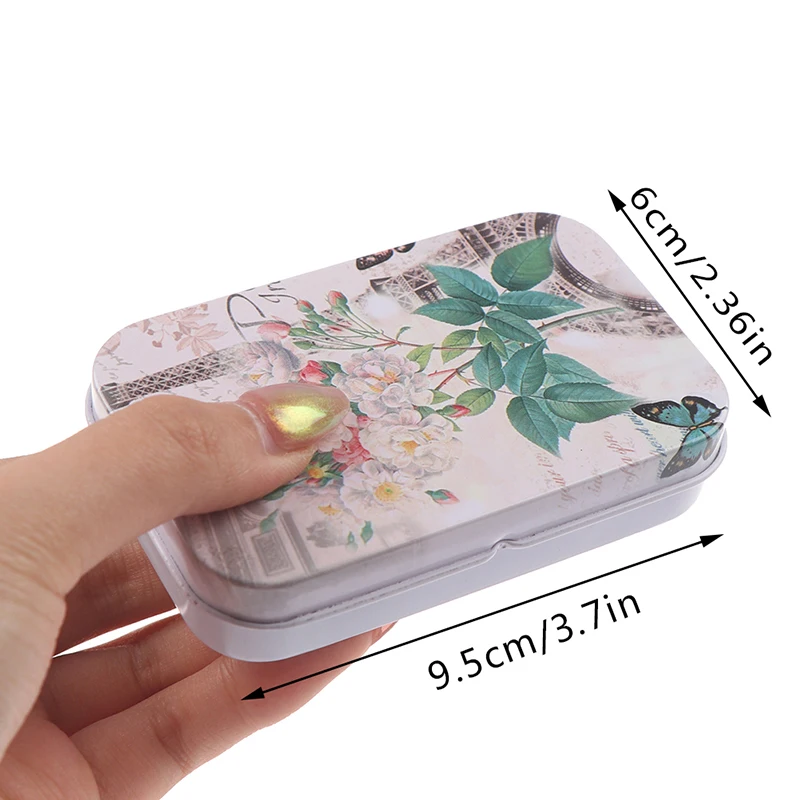 1 Pc Vintage Flower Printed Small Tin Box Metal Storage Case Empty Candy Coin Pill U Disk Organizer Container Hinged Box