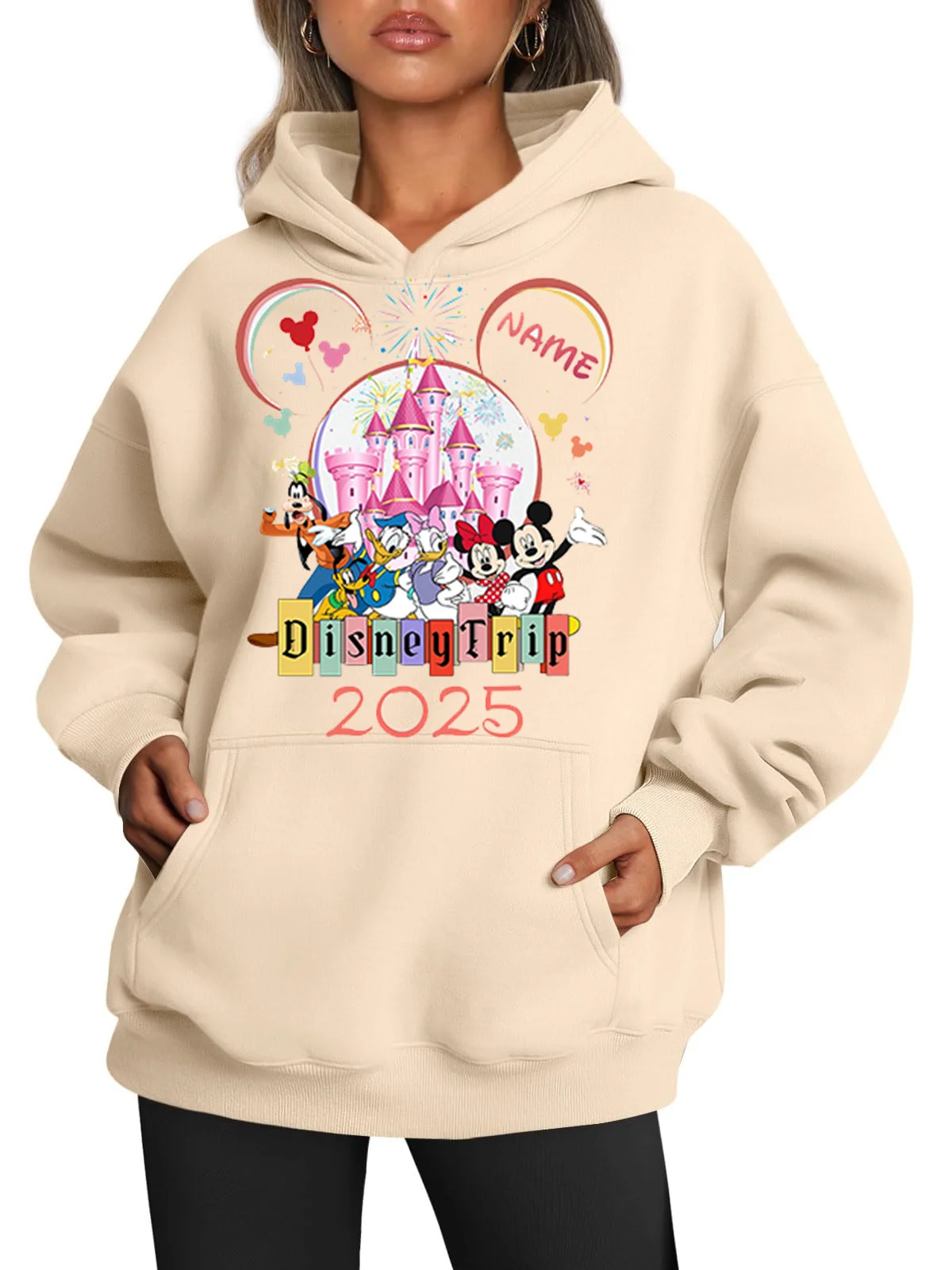 Disney 2025 Journey American New Year Celebration Gift Hoodie Women\'s Fashion Loose Leisure Sports Disney Long Sleeve Hoodie