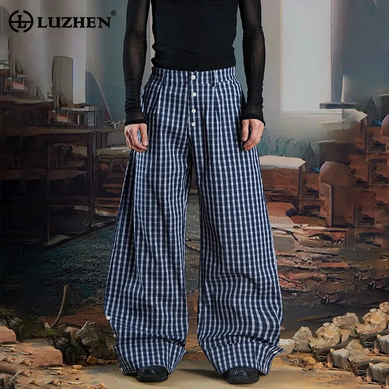 

LUZHEN Fashion High Waist Stripe Printed Straight Trousers Men's Original Streetwear 2025 New Baggy Wide Leg Casual Pants JY4377