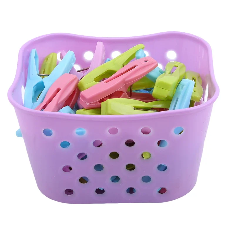 30/PCS Plastic Laundry Clothespins Decorative Clothes Pegs Clothespin Storage Organizer Towel Washing Clips Large With Basket