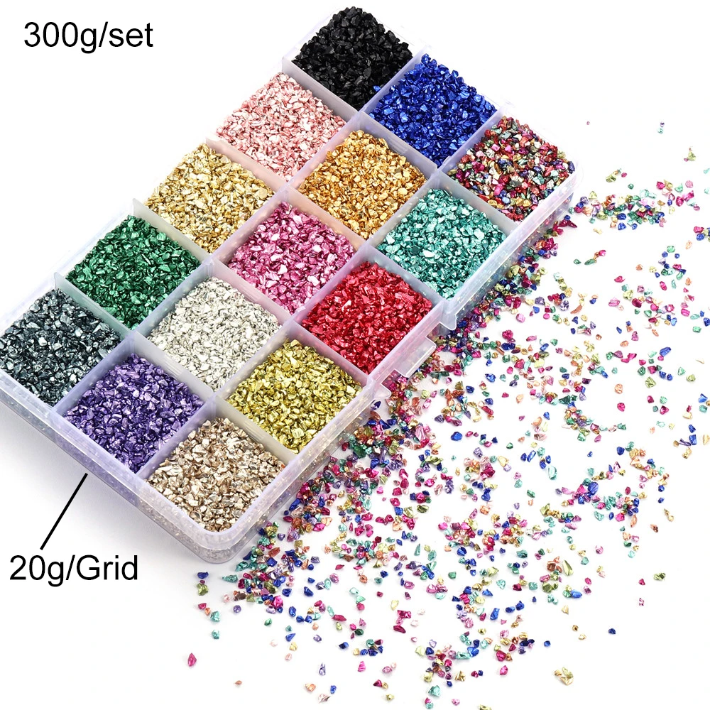 300g/Box Broken Glass Metal Crushed Stones Resin Fillings Kit for DIY Epoxy Resin Mold UV Crafts Filler Nail Art Decoration Set