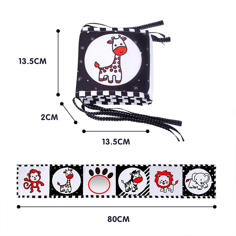 Black and White High Contrast Soft Cloth Book for Baby Infant Time Folding Educational Activity Cloth Book Crib Toys