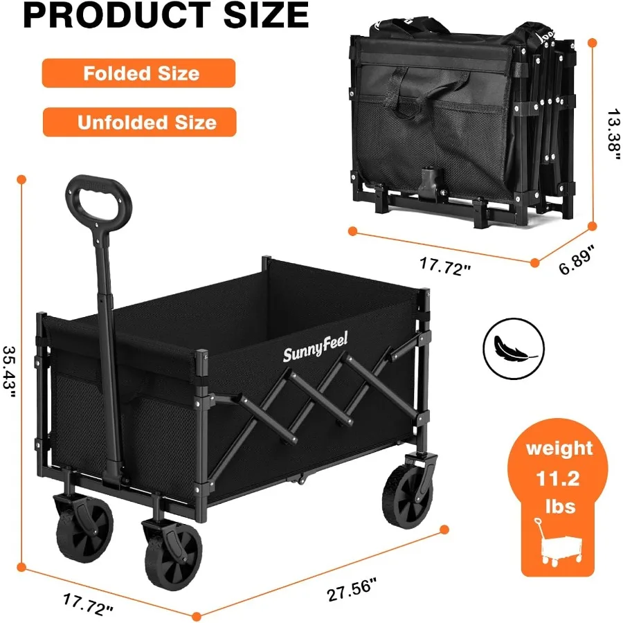 SunnyFeel Collapsible Foldable Wagon Cartfold up Wagon 330lbs Lightweight Portable Folding Utility Grocery Shopping Cart with A