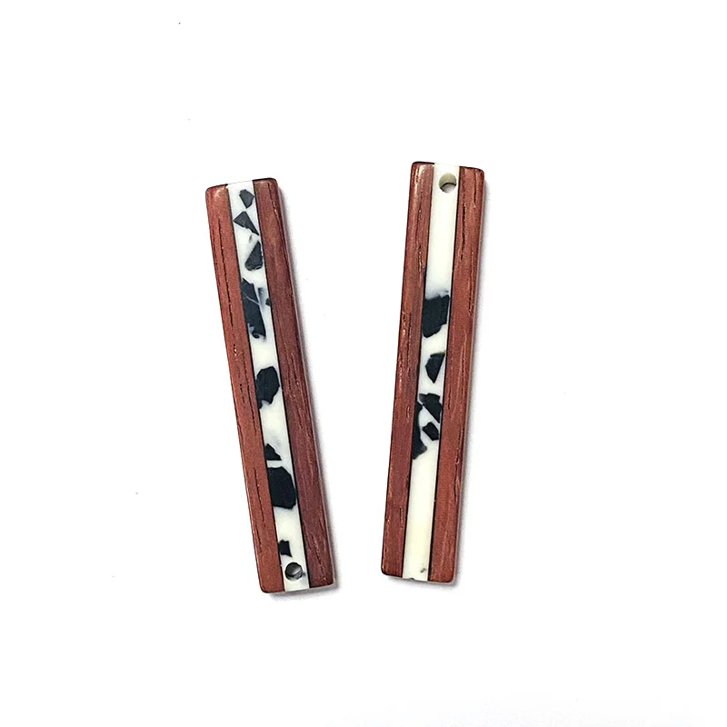 4pcs 46mm Splice Resin Wood Rectangle Stick Charms Vintage Art Pendant For Earring Necklace Keychain Jewelry Make