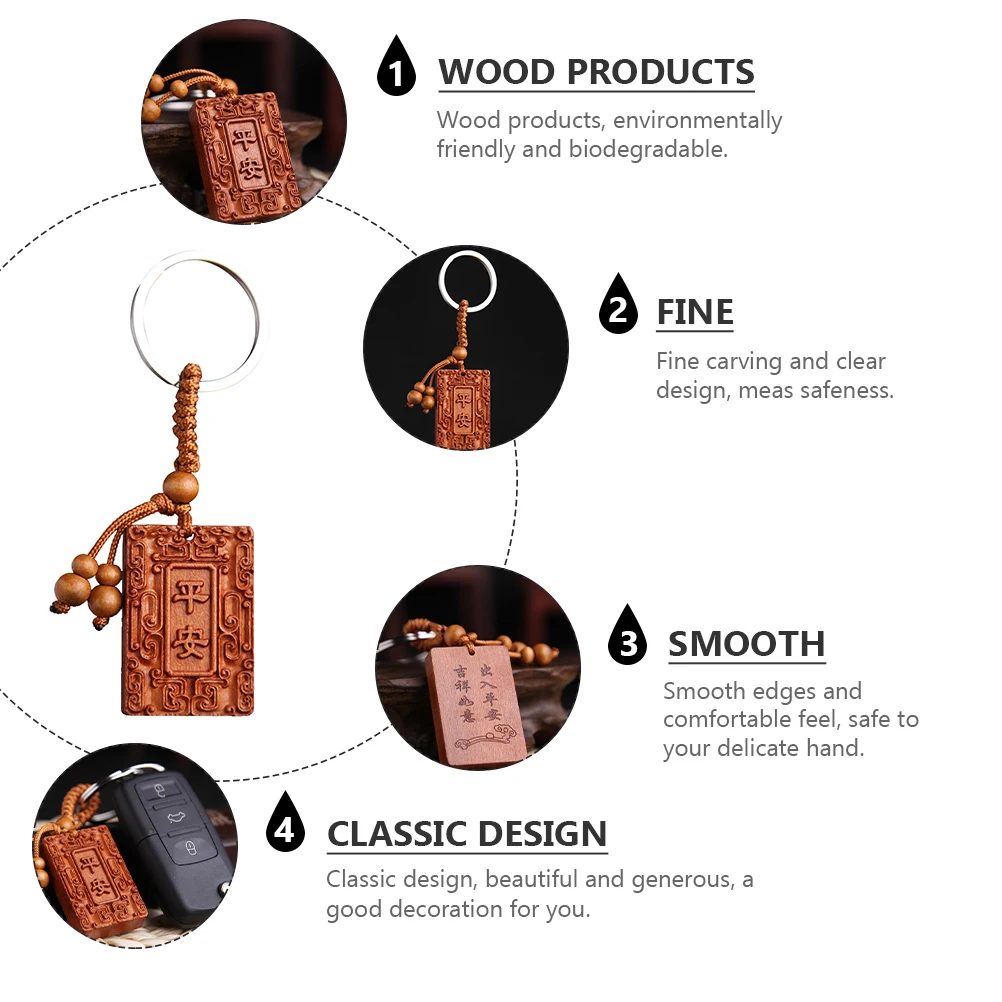 

4pcs Wood Keychain Eco-Friendly Biodegradable Fine Carving Smooth Edges Classic Design Gift Delicate Keychains for Keys