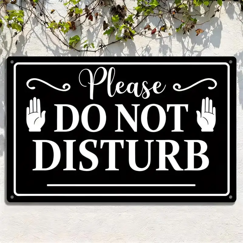 Please DO NOT DISTURB Black & White Metal Tin Sign - Minimalist Hand Icons Design, Iron Material, Vintage Wall Art for Bedroom,