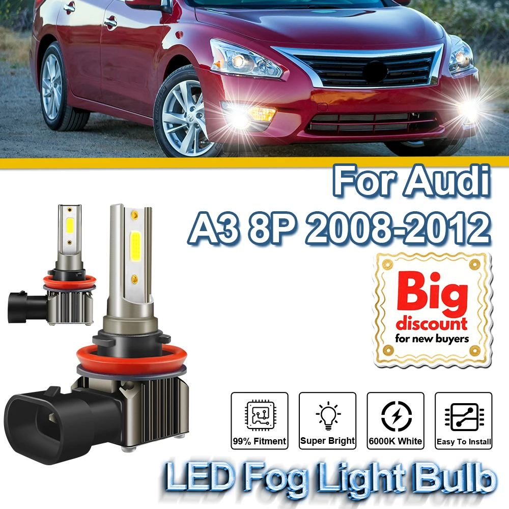 

2Pcs 100W H11 H8 H9 LED Fog Lights 12000LM LED Fog Lamps 12V 6000K White Plug And Play For Audi A3 8P 2008 2009 2010 2011 2012