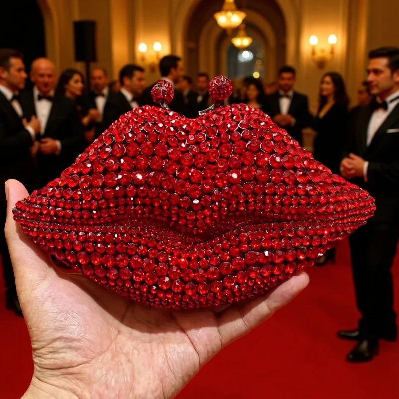 

Crystal bag lip diamond dinner bag dress full diamond handbag metal hard box bag