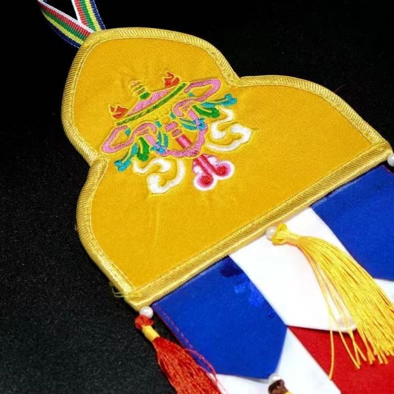 Buddhism Ribbon Colorful Flags,Victory Buddha-Embroidered Pendant,Tibetan Umbrellas Banner Hanging Decoration Buddhist Item