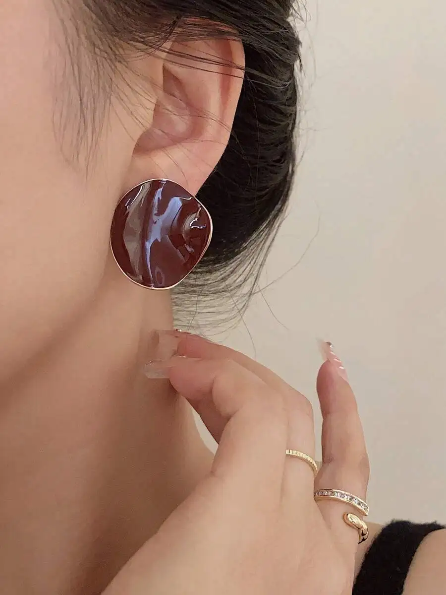 

Asymmetrical Drip Glaze Stud Earrings, Exaggerated Runway Fashion Casual Earrings