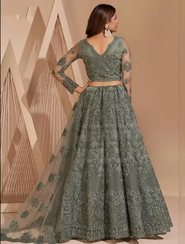 Lehenga Choli Prom Formal Dresses with Warp Pale Sky Blue Embroidered lengha Indian Princess Long Sleeve Evening Gowncustomsize