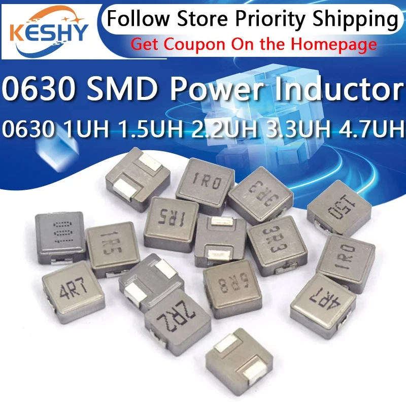 5PCS 0630 SMD Molding Power Inductors 0630 1UH 1.5UH 2.2UH 3.3UH 4.7UH 6.8UH 10UH 15UH 22UH 33UH 47UH 1R0 1R5 2R2 Power Inductor