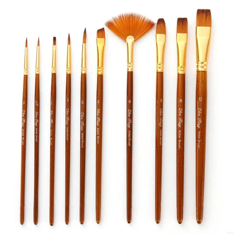 W89C 10pcs Paint Brush Set Round TIP PINTBRUSH INTRET