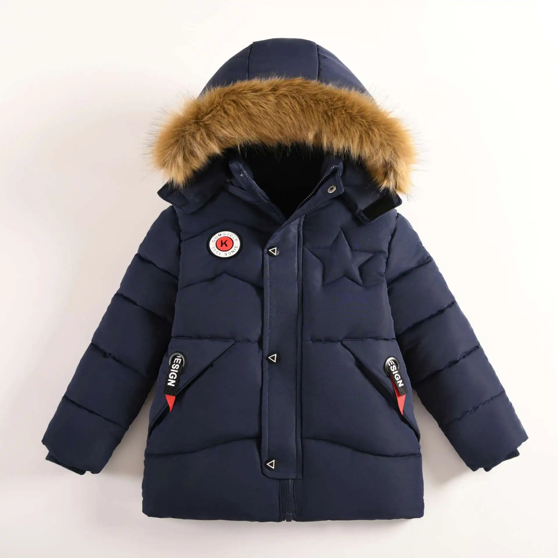 

New Winter Boys Jacket Thicken Keep Warm Fur Collar Kids Jacket Hooded Zipper Boys Outerwear Kids Clothes 4 5 6 7 8 9 10 Years