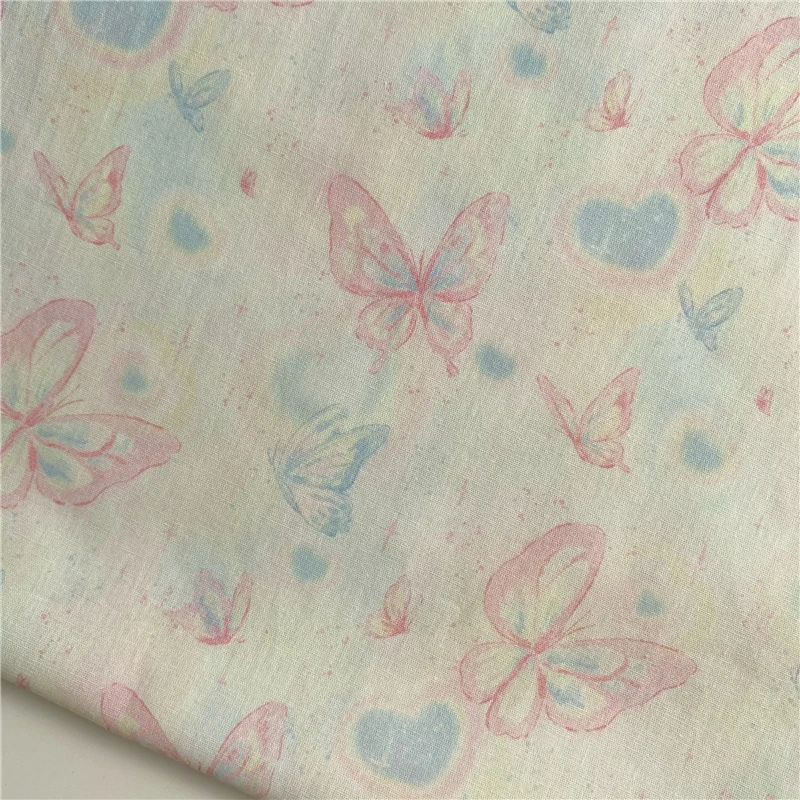 40 pts Pure Cotton Pink Blue Fabric Hand-painted Butterfly Printed Headscarf Hair Ring Shirt dress Handmade DIY Thin Cotton