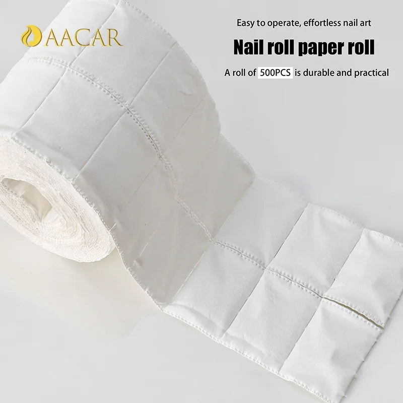 500枚/ロール ホワイト ネイル UVジェルポリッシュリムーバー コットンパッド 糸くずの出ない 剥がせるメイク落とし マニキュアワイプ ネイルアートクリーニングツール