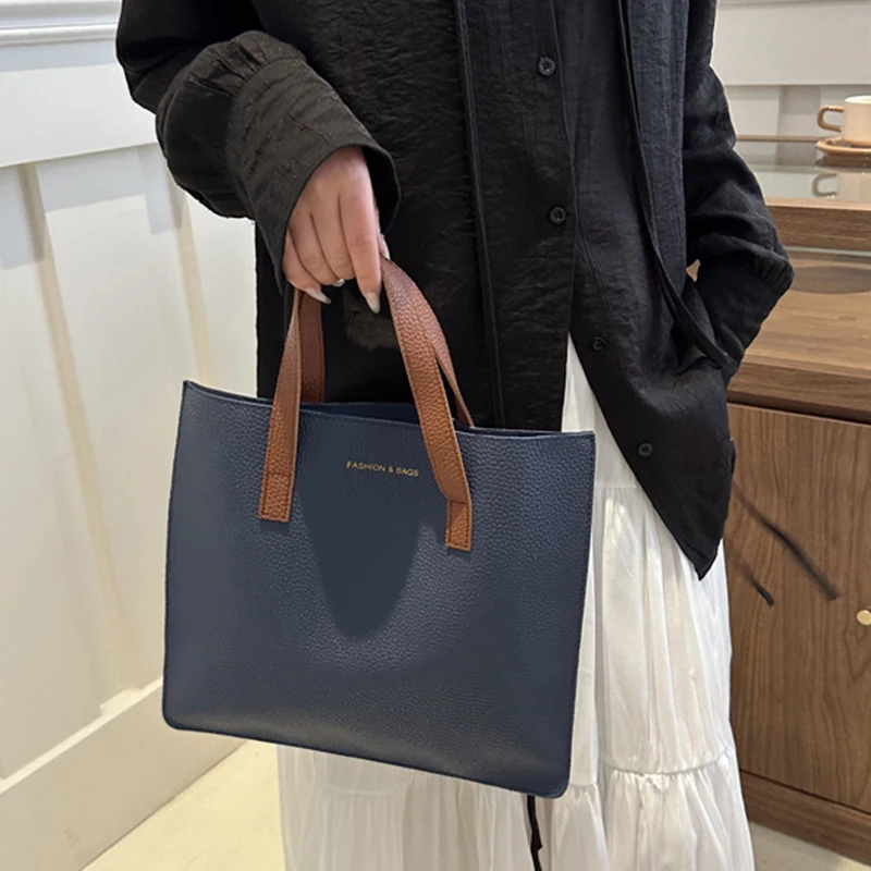 Nuova borsa Tote da donna in pelle PU borsa da donna alla moda e semplice borsa a tracolla da donna Casual di grande capacità estiva 2024