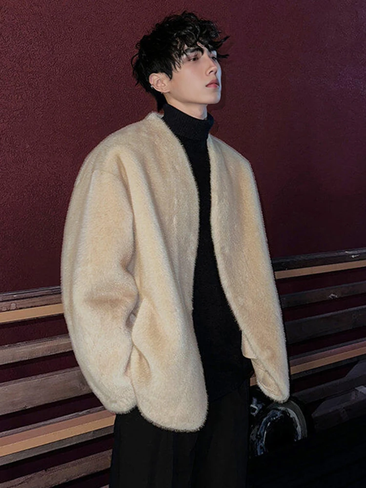 

Korean Sle Thiened ort Fur Coat Men's Winter Warm Polyester Fiber Inteated Skin And Hair ort Coat Casual Leisure