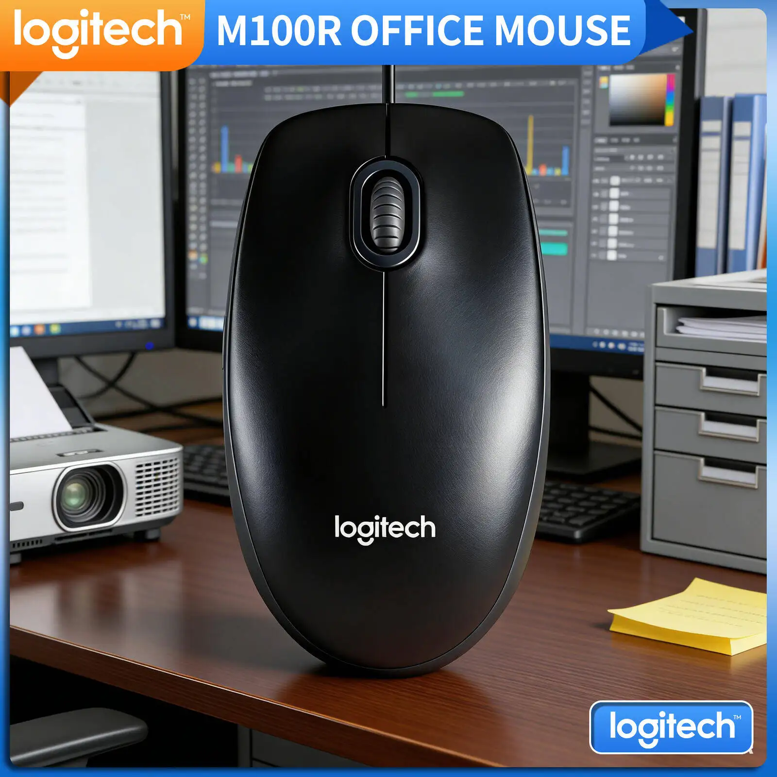 

Logitech M100R Wired USB Mouse 1000DPI Ergonomic Design 3-Button Scroll 1.8m Cable Windows Mac Linux Office Home