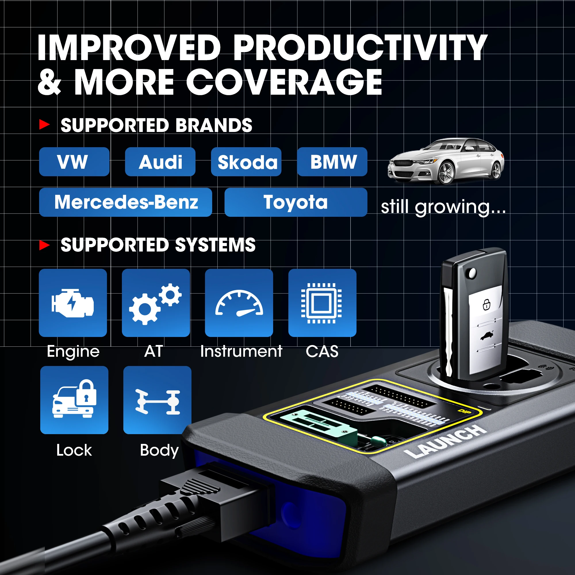 LAUNCH Car Key Programmer X-PROG3 Key Programmer Tool Immobilizer Smart Keys For X431 PAD7 PAD5 PRO5
