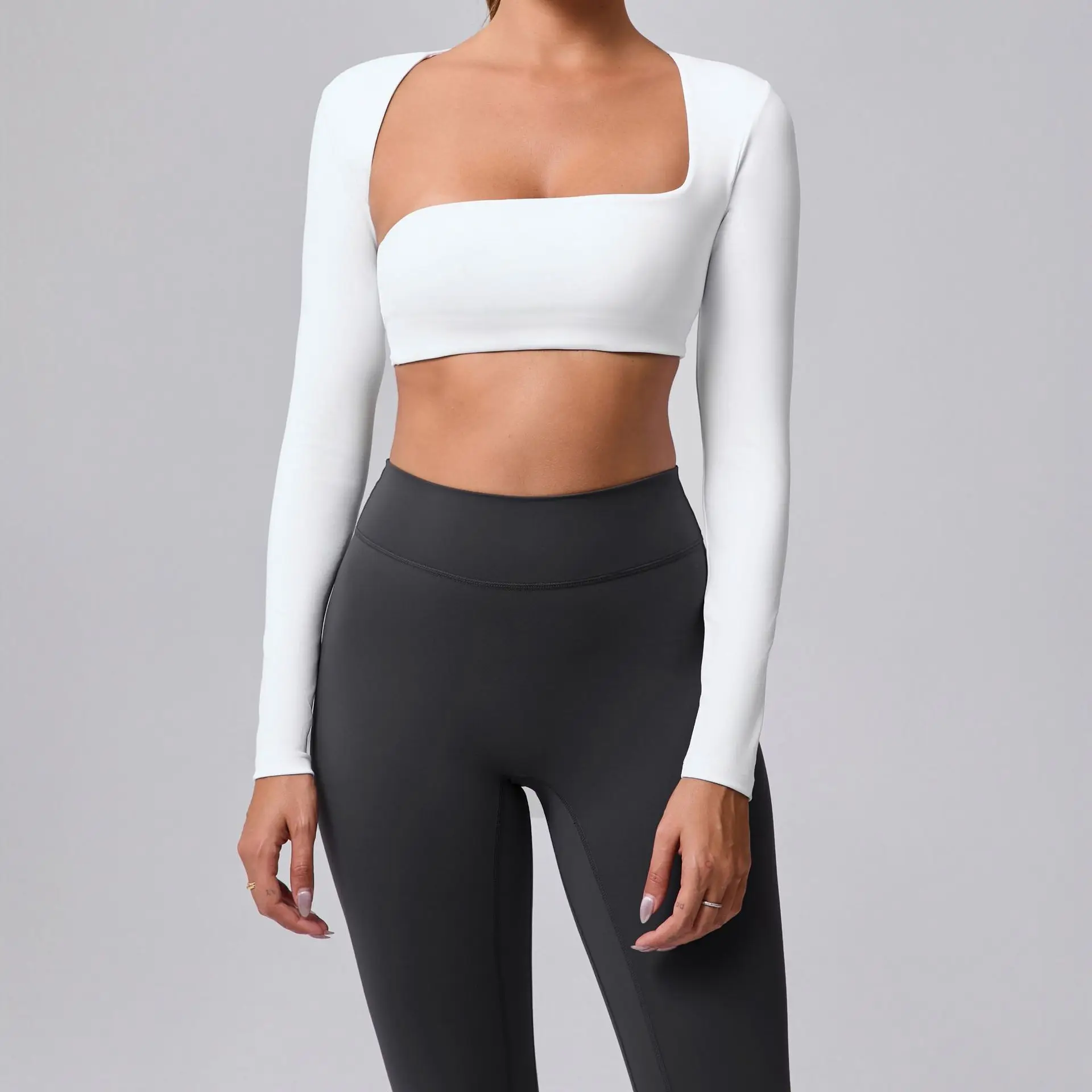 

2025 сексуальная шаль с длинными рукавами для женщин, одежда для йоги, бег на открытом воздухе, футболка с плечами, быстросохнущий топ для фитнеса