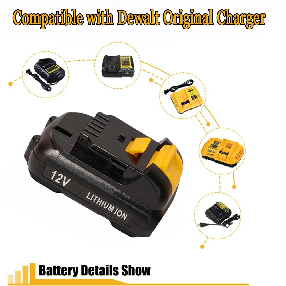

for Dewalt 12V 3000mAh Battery Lithium-ion Rechargeable Tools Batteries DCB120 DCB127 DCB121 DCB100 DCB101 DCD700