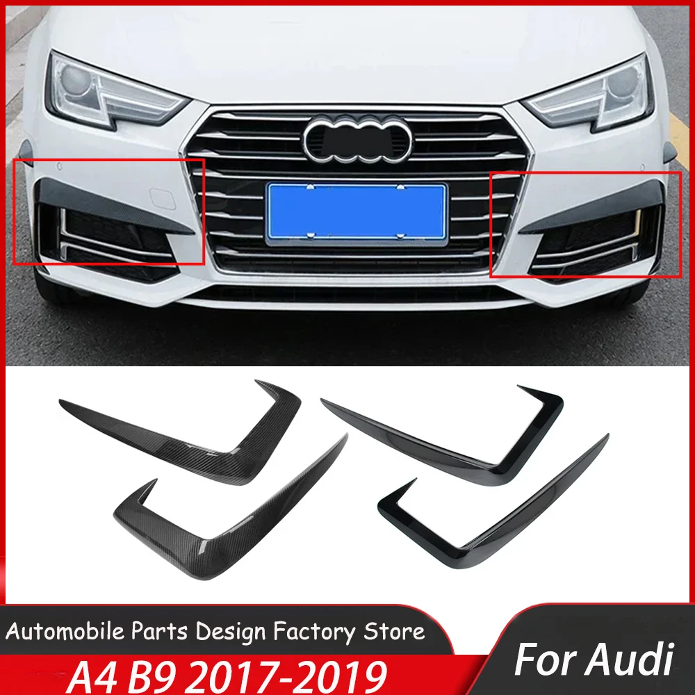 For Audi A4 B9 2017-2019 Car Front Bumper Wind Knife Grille Trim Cover Fog Lamp Strip Stickers Body Kits Tuning Accessories