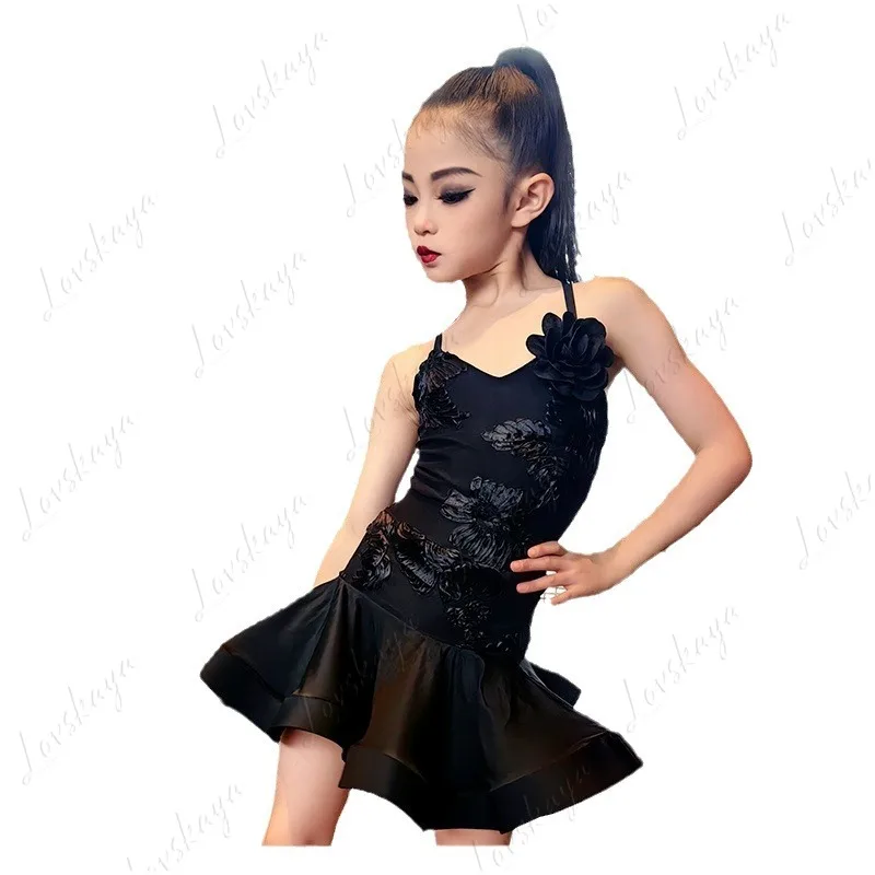 

Children's Latin Dance Costume - Rose Halter-neck Fishbone Maxi Skirt - Girls' Practice Outfit - Children's Performance Outfit