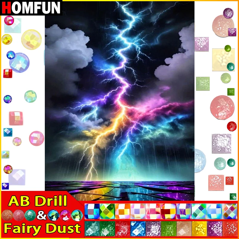 

HOMFUN Fairy Dust AB Diamond Embroidery "Scenery Lightning Sky" Pattern DIY 5D Diamond Painting Needlework Full Drill Painting