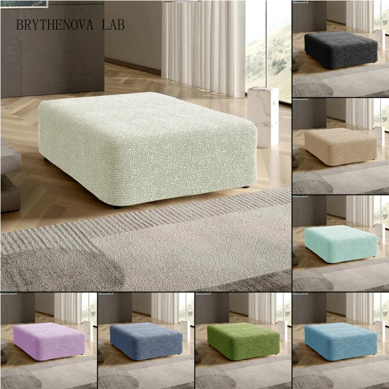 Microfibra Collection Ottoman Cover Stool Cover Pouf Stretch Slipcover Furniture Protector Soft Polyester Fabric Slipcover