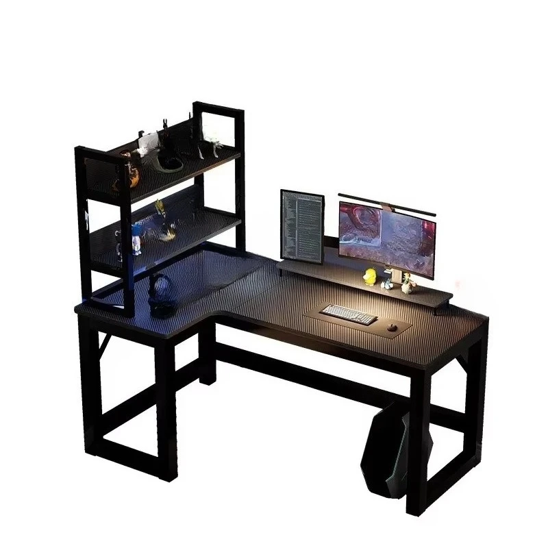 European Creative Double Corner Desk, Wooden Multifunctional Gaming Study Table for Home Bedroom Office Internet Cafe