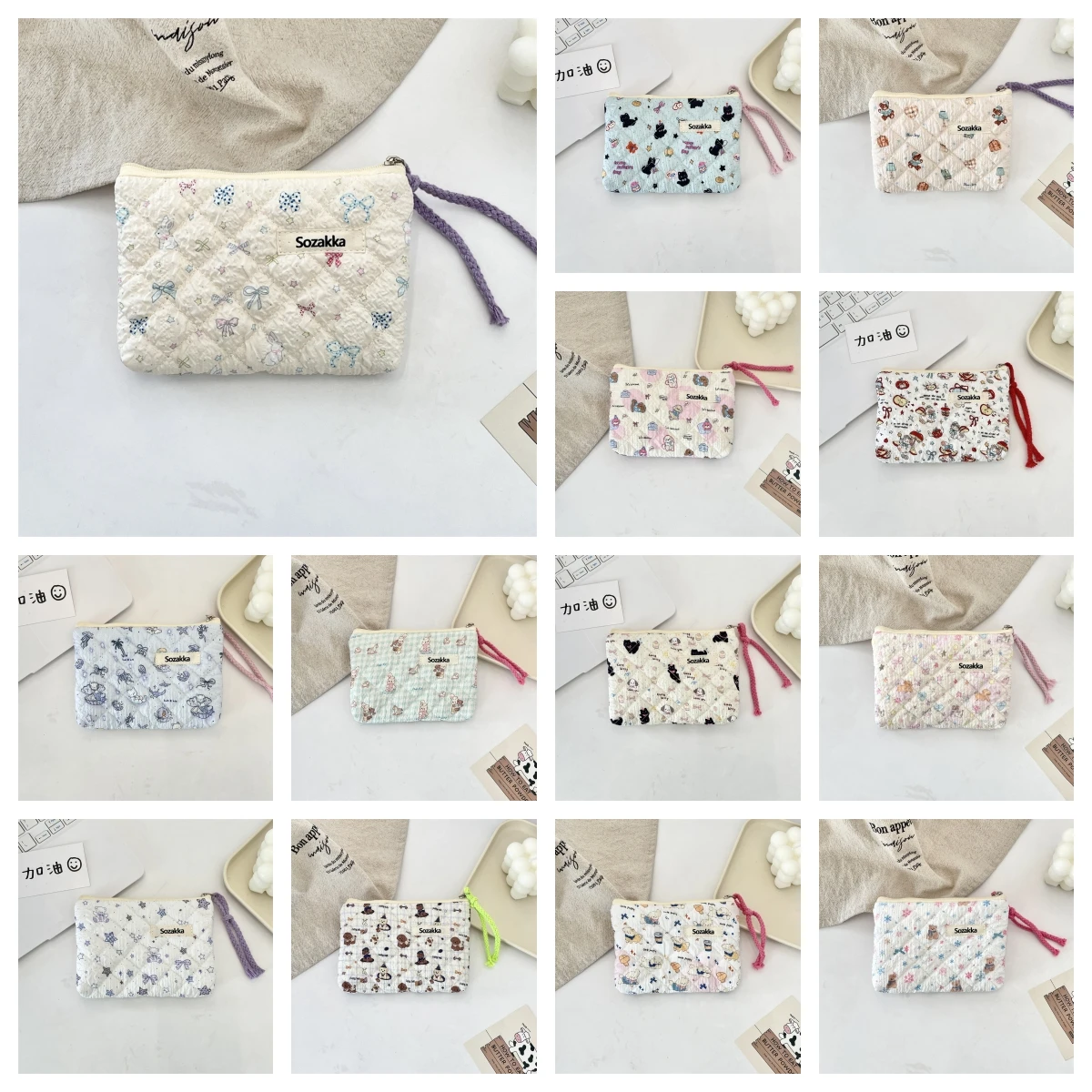 

Quilted Floral Zipper Coin Purse Headphone Key Lipstick Storage Bag Women Cosmetic Bag Clutch Bag Girls Coin Pouch Cute Purse