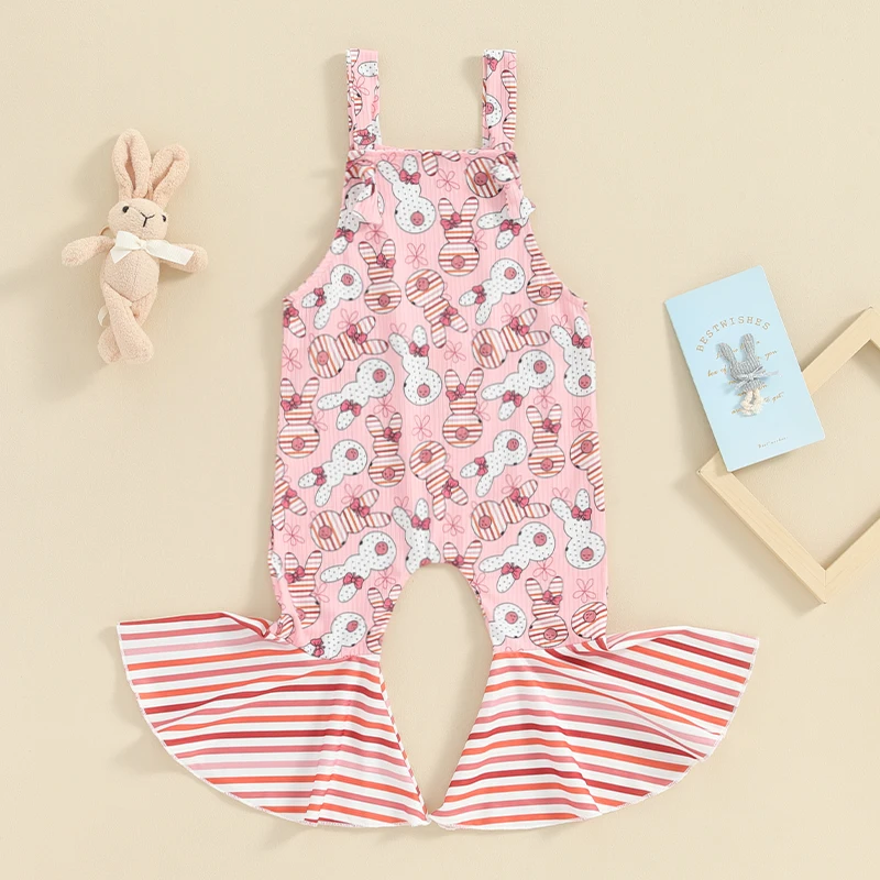 

2023-12-04 Lioraitiin 6M-4Y Toddler Baby Girl Bell Bottom Romper Baby Bunny Jumpsuit Flare Pant Overalls Playsuit Summer Clothes