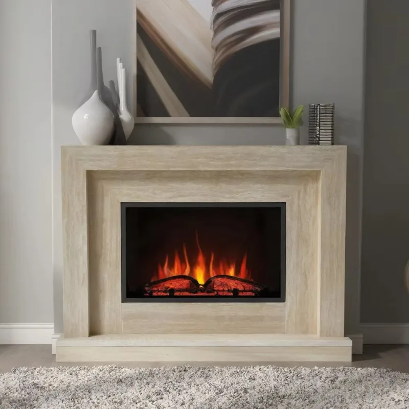 Marco de Chimenea de Travertino Curvo de Lujo, Hecho a Mano, con Repisa de Mármol Calacatta Viola, Decoración Interior para Sala de Estar, Ajustable