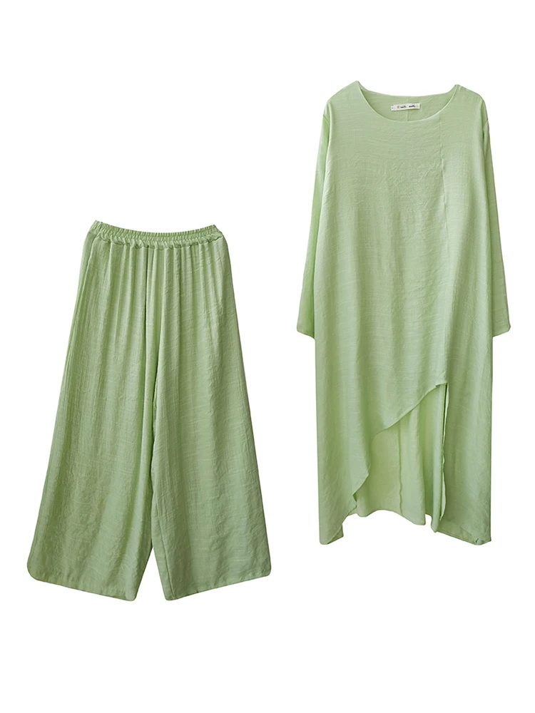 

Свободные двухсекционные женские круглые брюки в китайском стиле в стиле ретро, длинные повседневные широкие брюки, комплект дзен-костюма, хлопковая длинная толстовка с капюшоном све