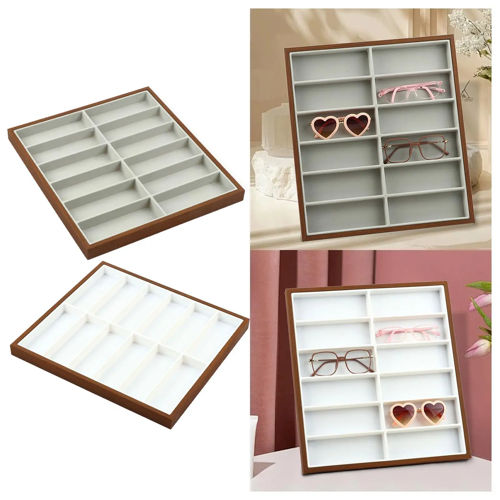 Glasses Display Box 12 Slots Showcase Eyeglasses Storage Box Sunglass Glasses Display for Tabletop Drawer Shop Dresser Home