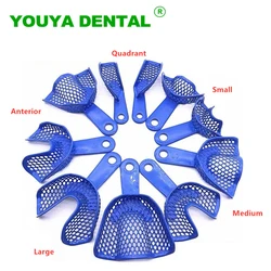 Plateaux à empreintes dentaires en plastique et acier, support pour soins buccaux, matériaux dentaires, outil de dentiste pour adultes et enfants, 2 pièces/ensemble