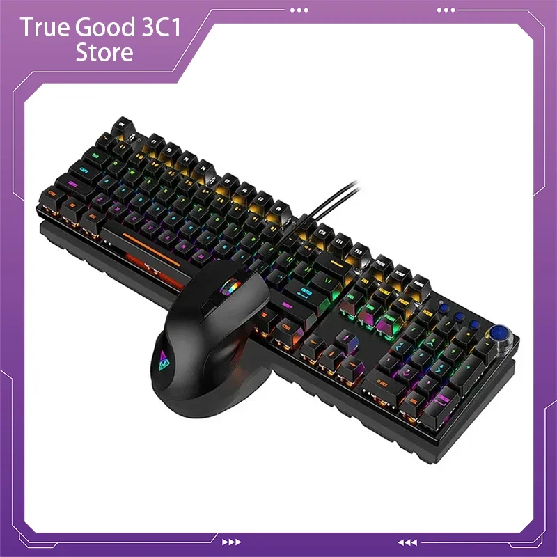 V6 True Mechanical Keyboard Mouse Combos Set Interchangeable Axis Esports Games Green Axis Wired Illuminated Computer Keyboard