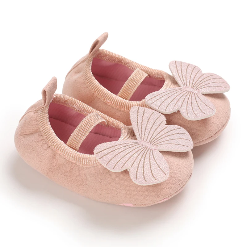 Baby Girls Butterfly Ballet Flats Soft Non Slip Sole Elastic Strap Infant Princess First Walkers Shoes 0-18M