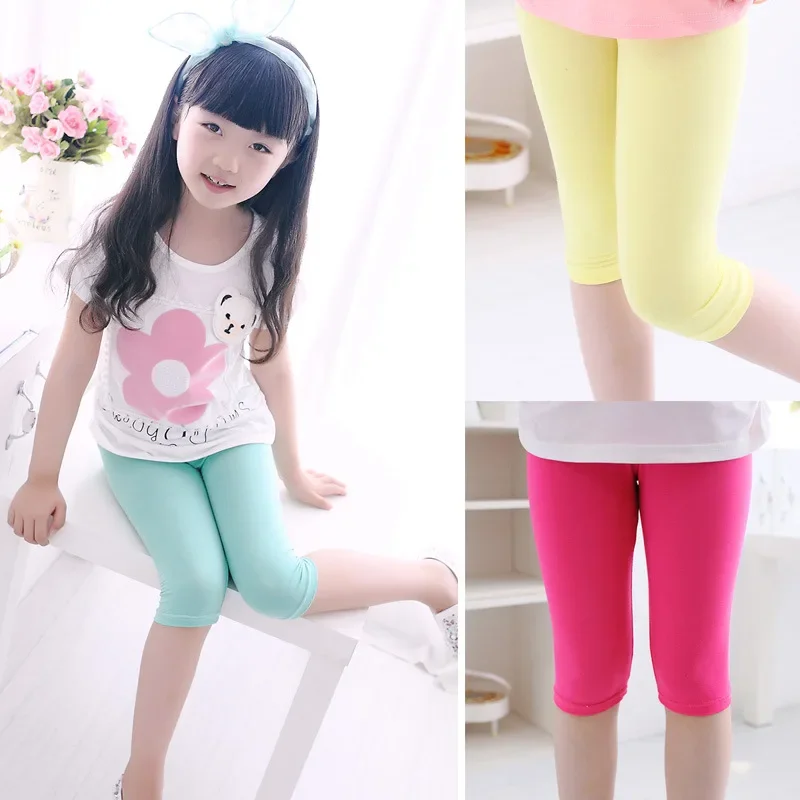 3-10 Years Ago Girls Knee Length Kid Fifth Pants Candy Color Children Cropped Clothing All-matches Bottoms Leggings