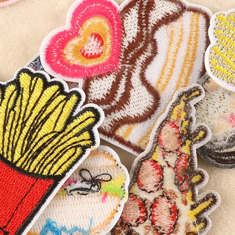 17-teiliges Lot von Lebensmitteln, Donut, Hamburger, Pommes Frites, Stickerei-Applikation, zum Aufbügeln, Großhandel für Kleidung, Kinder, schmelzbar, niedlich – Detail 10