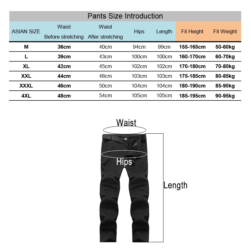 Warm Winter Men Soft Shell Pants Camping&Hiking Travel Waterproof Outdoor Pant Fleece Windproof Skiing Trousers