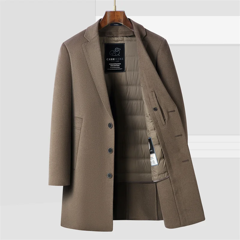 High-end Long Boutique Goose Down Inner Liner Double-sided Ni Coat Men\'s Winter Coat 2024 New Wool Coat Two-piece Set M-4XL