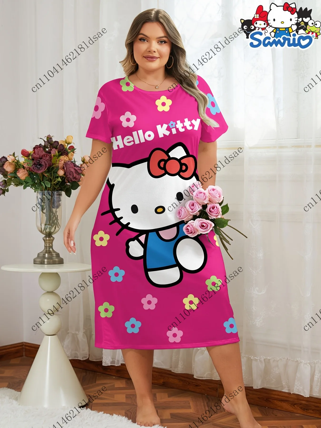 

3D printing Nightgown Women Nightdress Short Sleeve Cartoon Nightgowns Sweet Casual Sleepwear Pijamas Sleepdress polyester