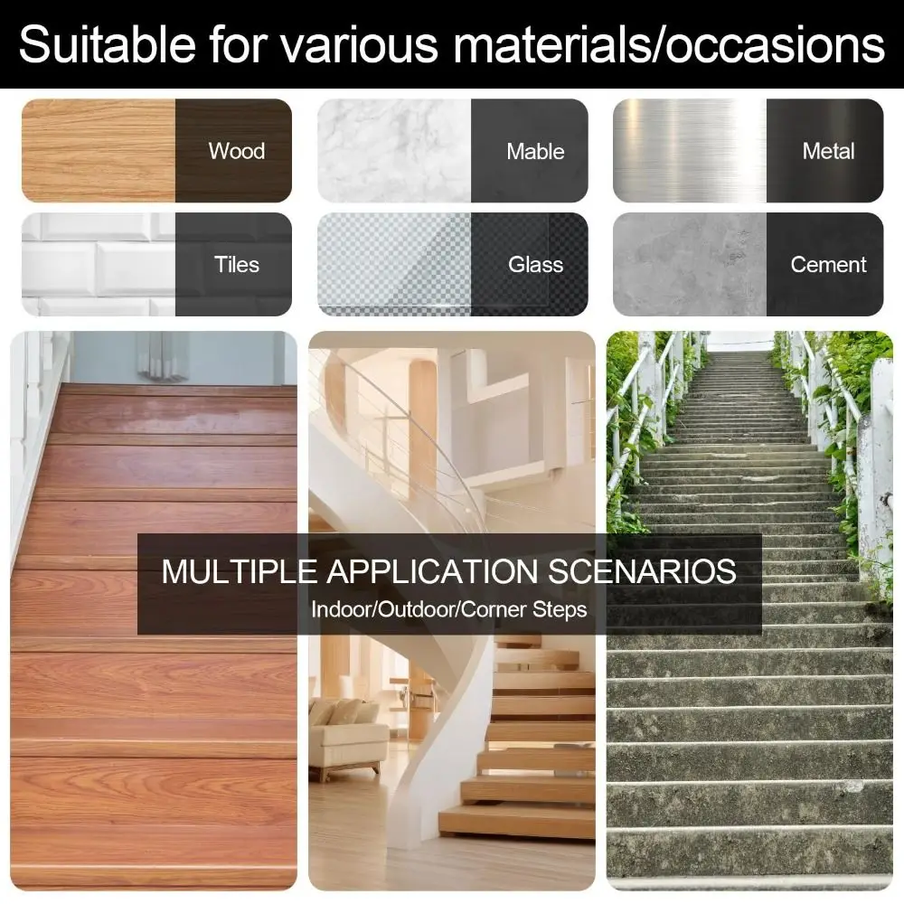 100cm Stair Safety Non-Slip Strip Peel and Stick PVC Staircase Edge Trim Flexible Self-Adhesive Decorative Strip Indoor Outdoor