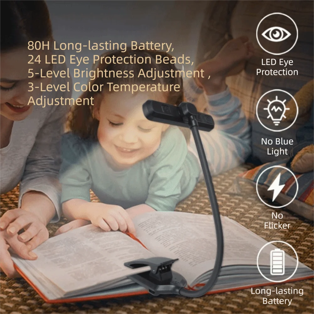 

Лампа-книга, перезаряжаемая от USB, гибкая лампа для чтения с легким креплением, 3 цвета, 14 светодиодов, ночная лампа для чтения, внутреннее освещение