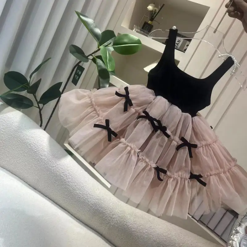 2025 New Summer Sleeveless Lace tutu Ball Gowns 9M-4 Yrs Baby Girls Cute Bow Princess Dress Party Dresses 1st Birthday Dress