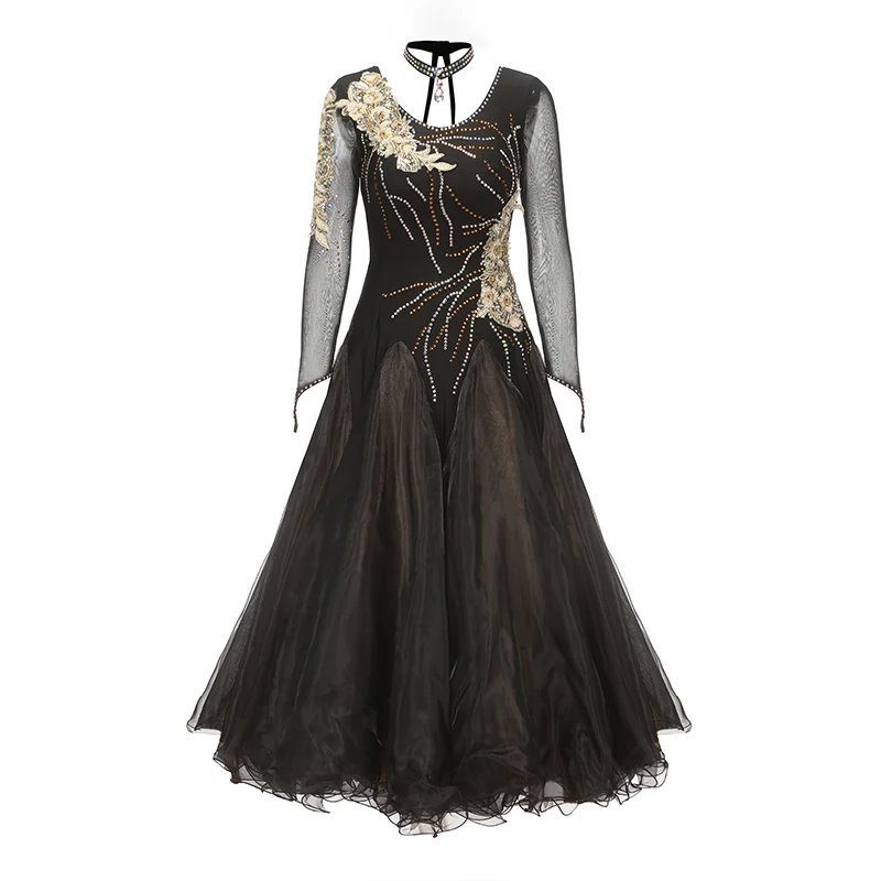 Abito da ballo moderno da donna personalizzato Gonna standard grande altalena Costume da spettacolo per sala da ballo Decalcomania intarsiata con diamanti per adulti