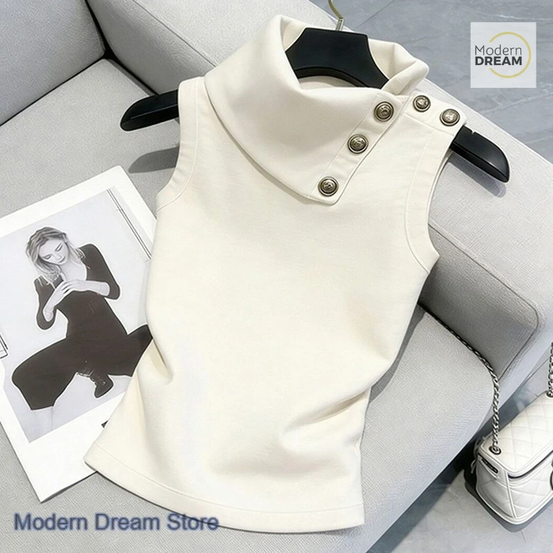 

Korean-style white vest women's new fashion temperament in spring and summer chic casual little design casual waist wild top.