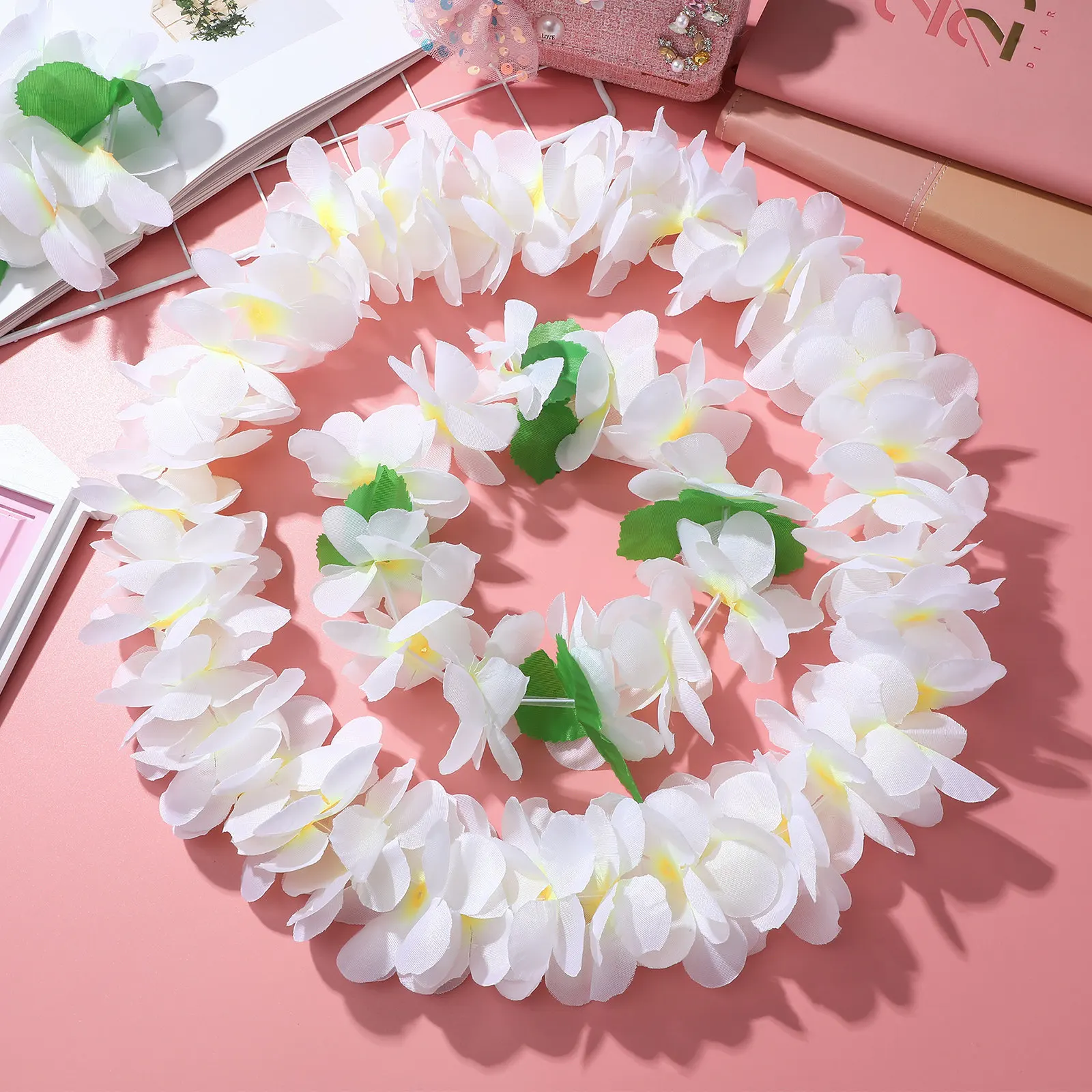 4Pcs Hawaiian Garland Artificial Flower Necklace Bracelet Headband Floral Wreath Summer Festival Party Hawaiian Headpiece